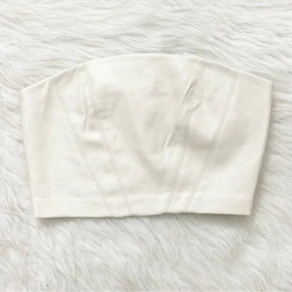 ZARA Faux Leather Cream Crop Top - Picture 1 of 6